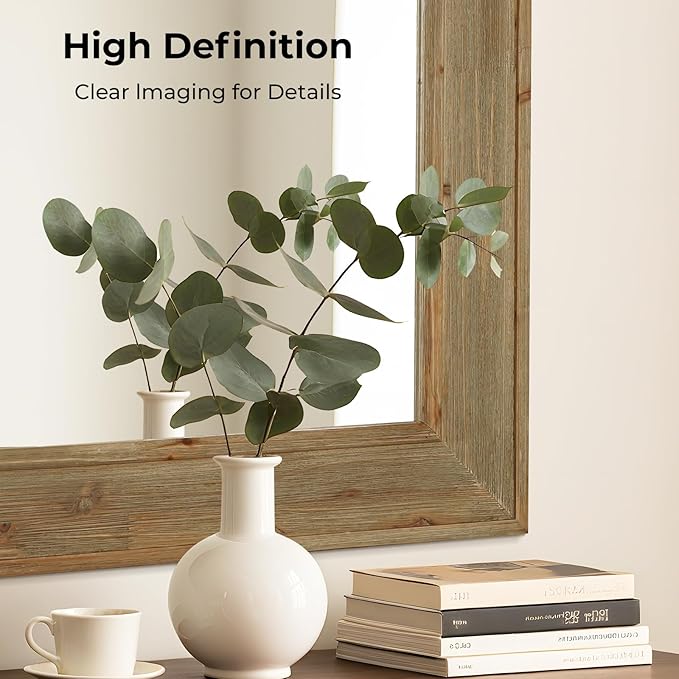 WallBeyond Rustic Wood Framed Mirror, 22" x 28" Farmhouse Decorative Wall Mirror, Vintage Solid Wood Rectangular for Bathroom, Entryway & Living Room, Natural