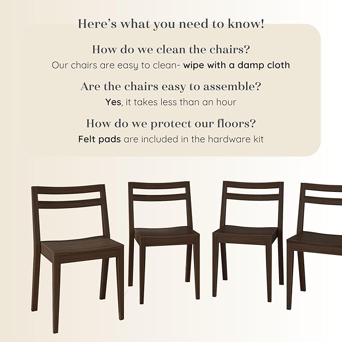 Grain & Grove Davie Dining Room Chairs Set of 4, Solid Wood Modern Kitchen Chair for Living Room, Kitchen, Walnut