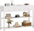 Furologee White Entryway Table, 38'' Console Sofa Table with 3 Fabric Drawers, Industrial Entry Way Table with Storage Shelves, Display Shelf for Living Room, Hallway, Entrance, Foyer