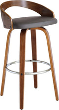Armen Living Sonia 30" Bar Height Swivel Gray Faux Leather and Walnut Wood Bar Stool - Set of 4