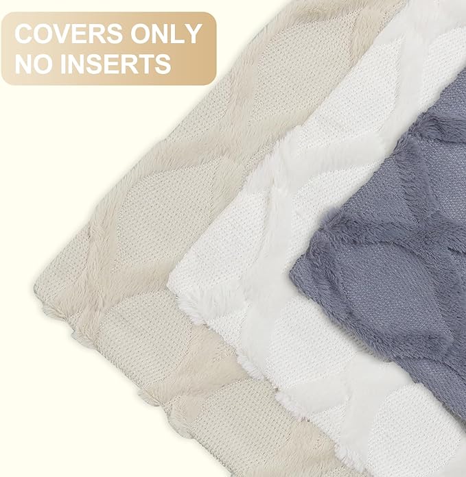 decorUhome Throw Pillow Covers 26x26 Inch Set of 2, Soft Plush Faux Fur Wool Blue Grey Couch Pillow Covers, Decorative Neutral Pillow Cases for Bed Sofa Living Room Home Decor