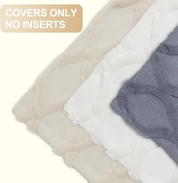 decorUhome Throw Pillow Covers 24x24 Inch Set of 2, Soft Plush Faux Fur Wool Blue Grey Couch Pillow Covers, Decorative Neutral Pillow Cases for Bed Sofa Living Room Home Decor