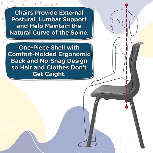 Children’s Factory, AB8010GYC, MyPosture Plus 10" H Chair, Gray with Chrome Legs, Kids Preschool, Daycare or Classroom Flexible Seating, Toddler Desk Chair