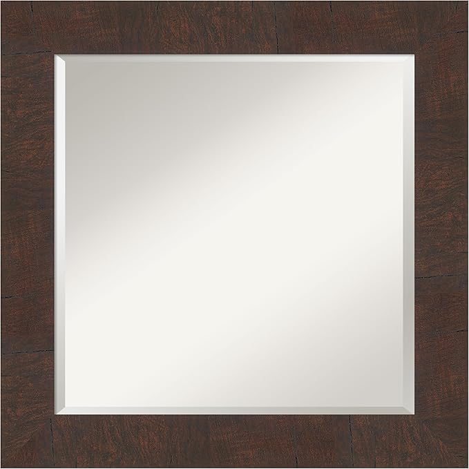 Amanti Art Brown Wall Mirror 25x25 Wildwood Brown Square Bathroom Mirror for Wall Decor Living Room, Medium Rustic Farmhouse Frame, Hangs Horizonally and Vertically, Bathroom Decor, Beveled Edge