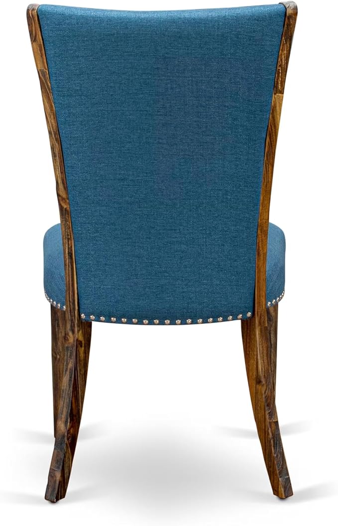 East West Furniture V777VE721-9 9 Piece Modern Dining Table Set Includes a Rectangle Wooden Table with V-Legs and 8 Blue Color Linen Fabric Parsons Dining Chairs, 40x72 Inch, Multi-Color