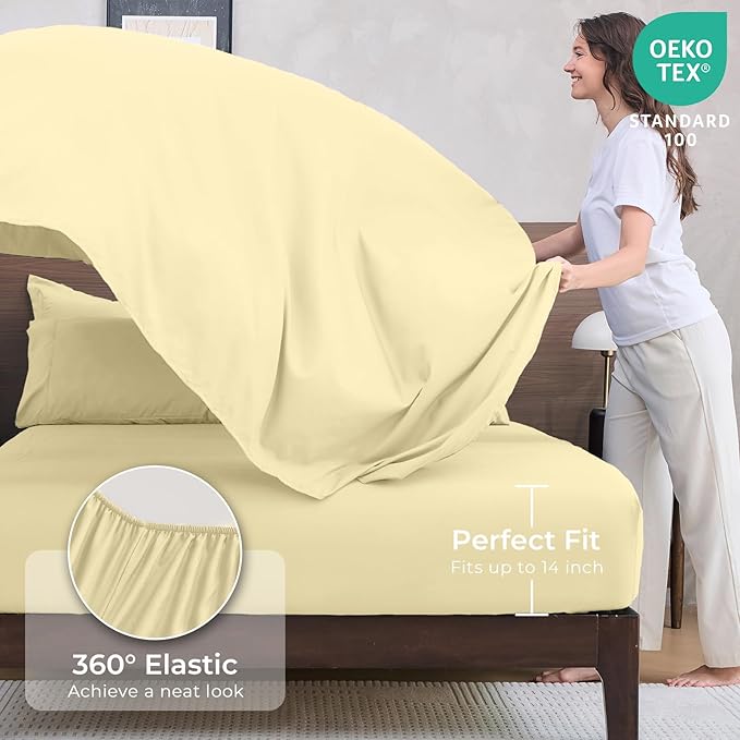 HEVUMYI Cream Yellow Full Comforter Set - 7-Piece All Season Bed in a Bag Full, Ultra Soft Bedding Set with Comforter, Flat Sheet, Fitted Sheet, Pillowcases, Pillow Shams