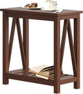 ChooChoo Farmhouse End Table, Narrow Side Table, Slim End Table with Storage Shelf for Small Spaces, Rustic Nightstand, for Living Room, Bedroom Walnut