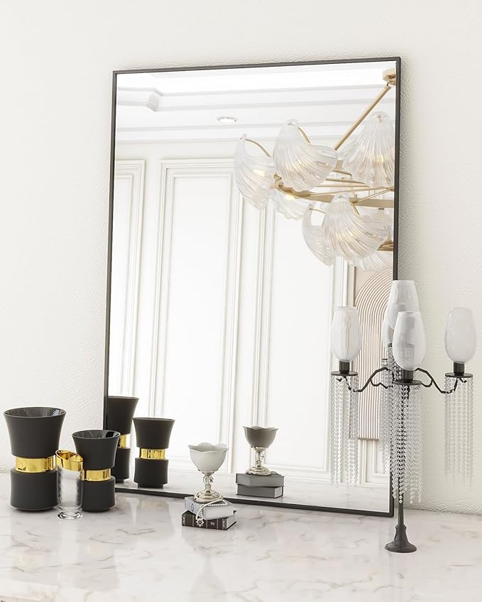 Koonmi Black Mirrors for Wall, 30x40 Inch Bathroom Mirror, Rectangular Wall Mirror for Living Room Bedroom Bathroom, Hangs Horizontally or Vertically