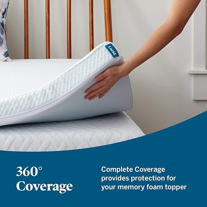 LUCID 3 Inch Gel Memory Foam Mattress Topper California King - Waterproof, Removable Cover, White