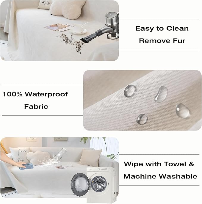 STACYPIK Thick Waterproof White Sofa Cover for Dogs, Anti-Scratch Pet Couch Cover for 3 Cushion Couch,Washable Non Slip Couch Cover for Loveseat, Multi-use L-Shaped Throw Cover for Sectional-71X150IN