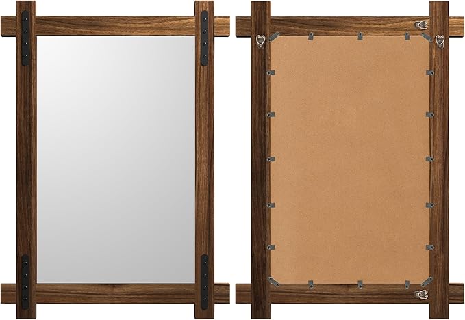 YOSHOOT Farmhouse Wood Bathroom Mirror, 48"x30" Rustic Wall Mirror, Round Corner Vanity Mirror for Decor, Vertical or Horizontal Hanging, Selected Wood, 100% Handmade