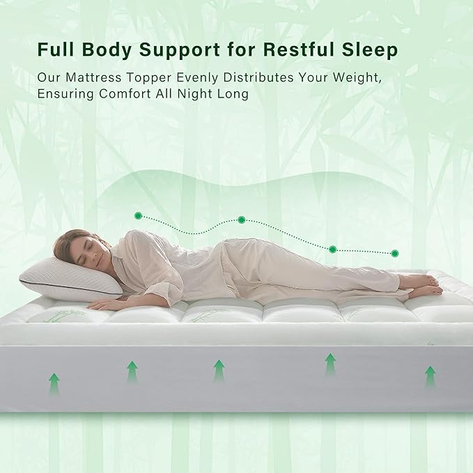 Anluoer Memory Foam Mattress Topper Full for Back Pain, Rayon Derived from Bamboo Pillow Top Mattress Topper for Hot Sleepers,Cooling Mattress Pad with 8-21" Deep Pocket, 54x75 Inches, White