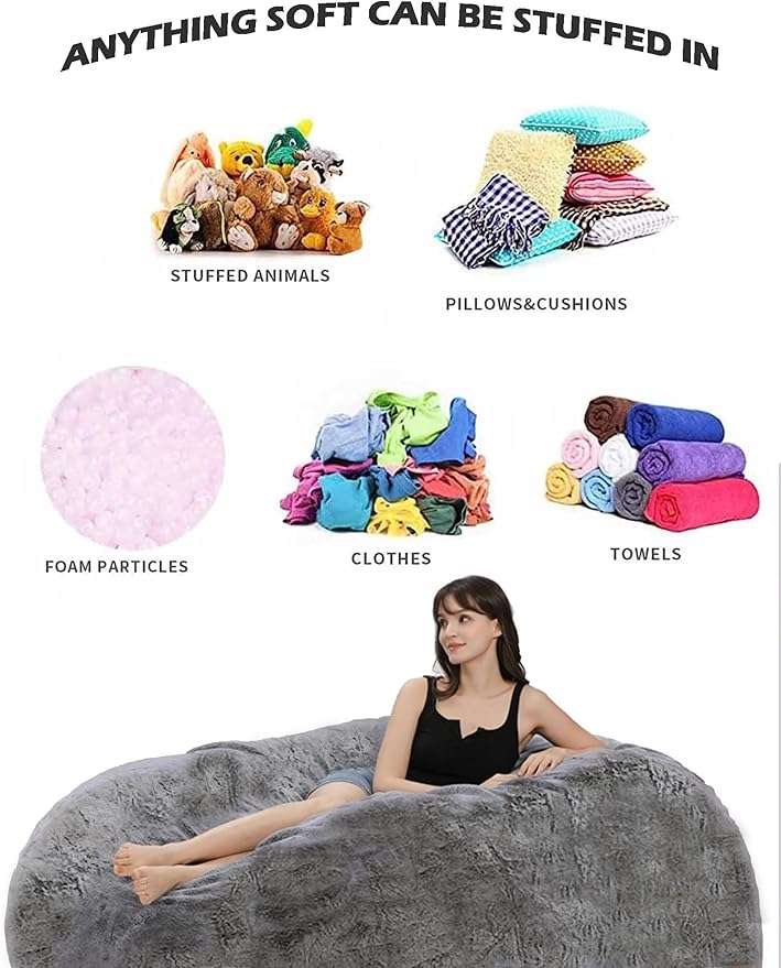 Bean Bag Chairs for Kids Comfy Fluffy Big Joe Bean Bag Chair Cover Without Filler Round Sofa Chairs for Bedroom Living Room Decor, 5FT, Kerin Blue