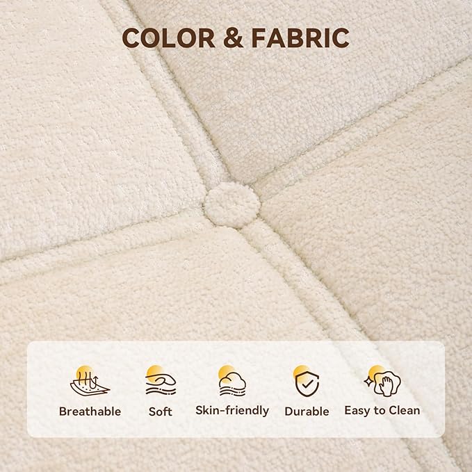 Bean Bag Chair, Soft Chenille Pre-Filled Lazy Chair Floor Sofa Bean Bag Chair for Adults and Teens, Accent Chair for Living Room Bedroom Apartment (Ivory)