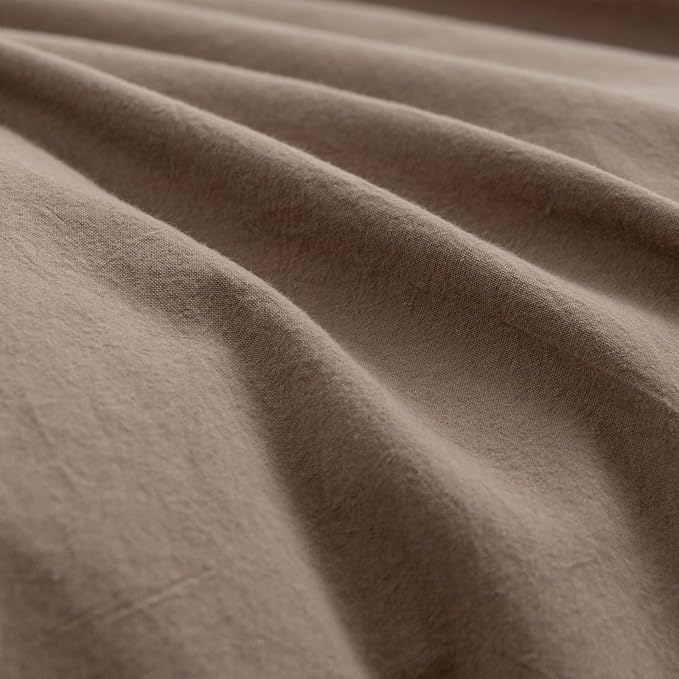 BESTOUCH Duvet Cover Set 100% Washed Cotton Linen Feel Super Soft Comfortable Chic Lightweight 3 PCs Home Bedding Set Solid Pine Bark Brown Oversized King