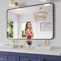 Koonmi Bathroom Mirror, 36X55 Inch Black Metal Framed Mirror for Bathroom, Tempered Glass, Anti-Rust, Rounded Rectangle Mirror for Restroom, Bedroom, Black