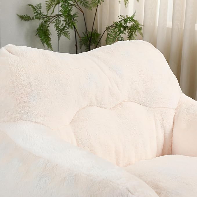 Furniliving Bean Bag Chair, Giant Bean Bag Chair Stuffed Floor Sofa for Adults Comfy Bean Bag Sofa with Back Support, Oversized Bean Bag Couch for Living Room Bedroom Dorm Office, Teddy, White