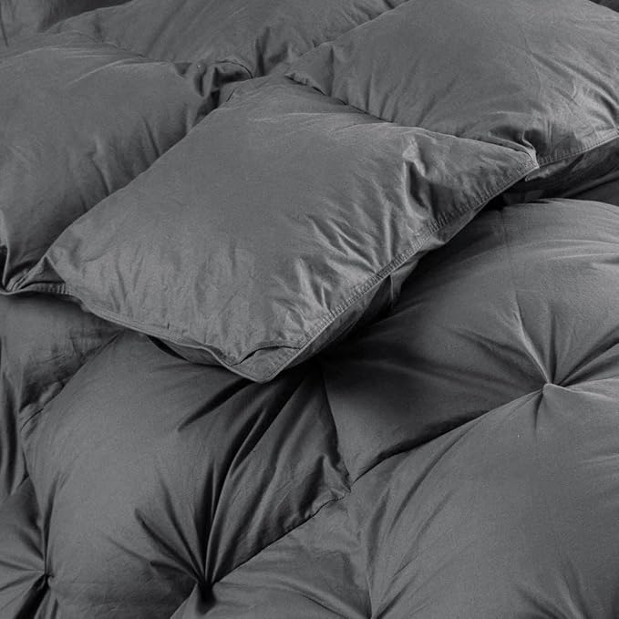 Luxurious Goose Down Feather Fiber Comforter Oversize California King Size Duvet Insert, Pinch Pleat Ruffled Twisted Flower, 108 x 98 inches, 100% Egyptian Cotton Cover, 80 oz. Fill Weight, Gray