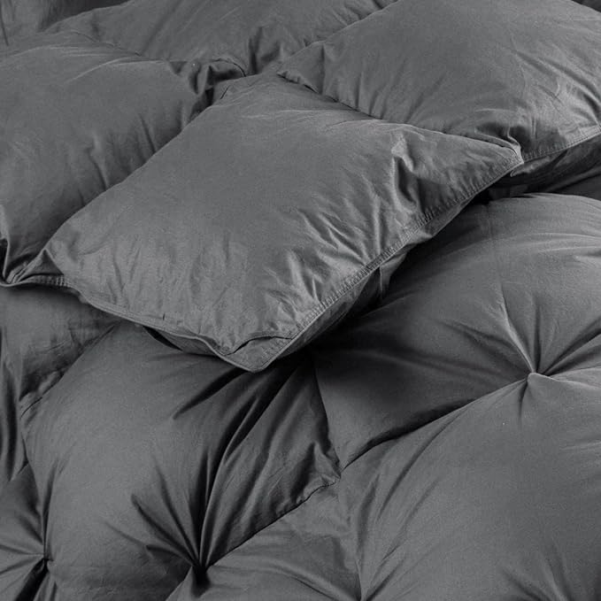Luxurious All-Season Goose Down Feather Fiber Comforter Super King Size Duvet Insert (120x120), Exquisite Pinch Pleat Design- Gray, Premium Baffle Box, 100% Egyptian Cotton Cover, 85 oz. Fill Weight