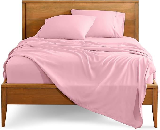 Bare Home Split Head Flex King Sheet Set - 1800 Ultra-Soft Microfiber Bed Sheets - Double Brushed - Deep Pockets - Easy Fit - 4 Piece Set - FlexTop King Bedding (Split Head Flex King, Light Pink)