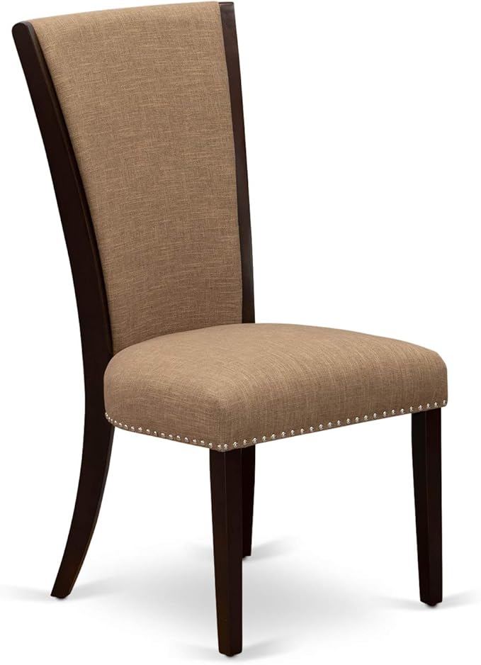 East West Furniture ANVE5-MAH-47 5 Piece Kitchen Table & Chairs Set Includes a Round Dining Room Table with Pedestal and 4 Light Sable Linen Fabric Parsons Chairs, 36x36 Inch, Linen White