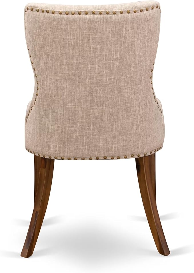 LKSI5-AWA-04-5-pc Mid Century Dining Set Consists of a Modern Dining Table and 4 Light Tan Linen Fabric Modern Chairs with Button Tufted Back - Antique Walnut Finish