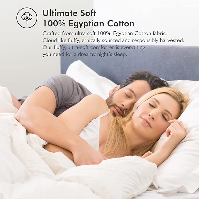 Luxurious White Solid Medium Weight, Queen Size Goose Feathers Down Comforter for All-Season Weather Duvet Insert, Premium Baffle Box, 100% Egyptian Cotton Cover, 60 oz. Fill Weight
