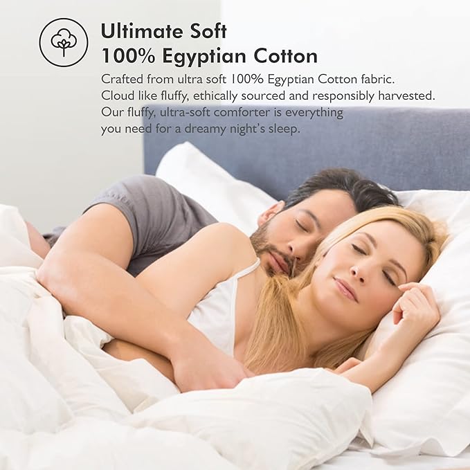 Luxurious White Solid Medium Weight, California King Size Goose Feathers Down Comforter for All-Season Weather Duvet Insert, Premium Baffle Box, 100% Egyptian Cotton Cover, 70 oz. Fill Weight