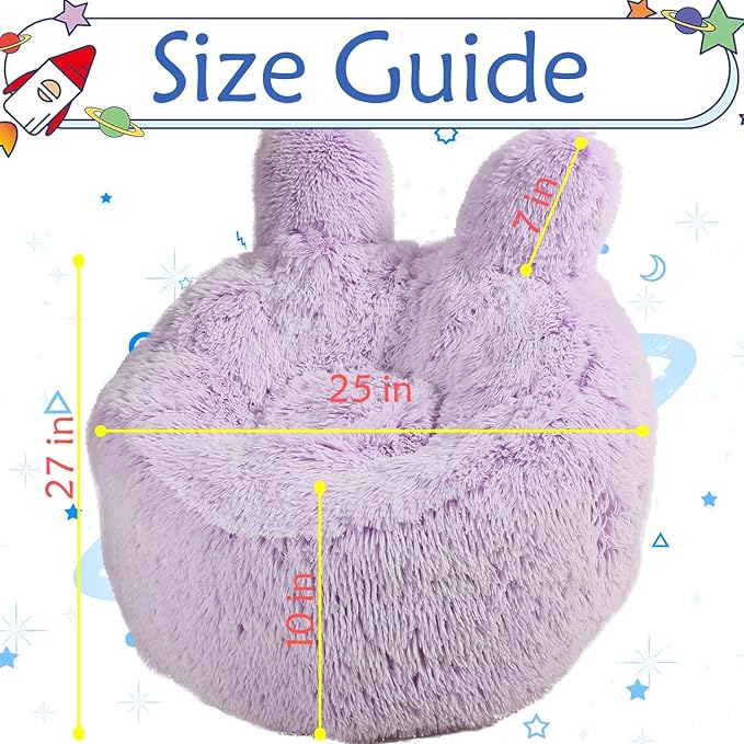 Bean Bag Chair for Kids with Plush Faux Fur Cover, 2.5FT Memory Foam Filled Bean Bag for Teens & Kids, Lazy Sofa for Living Room/Bedroom/Dorm, Rabbit-Ears Design