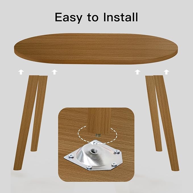 Small Coffee Table for Small Space, Low Table, Floor Table Desk for Sitting on The Floor, Japanese Coffee Table for Living Room, Tatami Tea Tables with Solid Wood Legs, Oval Coffee Tables, Brown