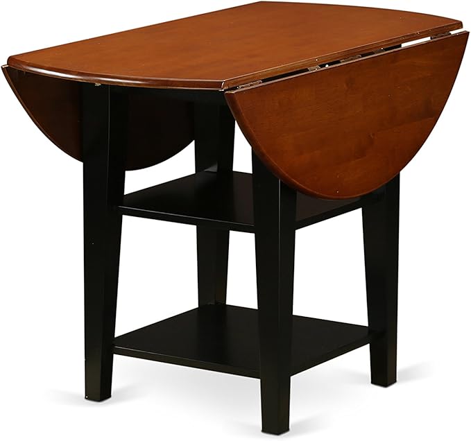 East West Furniture SUAV3-BCH-LC 3 Piece Dining Table Set Contains a Round Dining Room Table with Dropleaf & Shelves and 2 Faux Leather Upholstered Chairs, 42x42 Inch, Black & Cherry