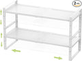 Expandable Stackable Aadjustable Shoe Rack Pantry Shelf for Kitchen Cabinets Counter Shelves Countertop Cupboard Storage Solution,Sturdy Heavy-Duty Metal Construction(2Packs/White/Medium)