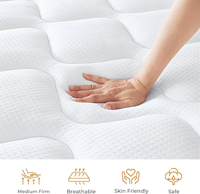 Twin Mattress 10 Inch, Hybrid Twin Size Mattress in a Box, Twin Bed Mattress with Individual Pocket Springs and Pressure-Relieving Memory Foam, Breathable, Medium Firm Mattress 75"x39"x10"