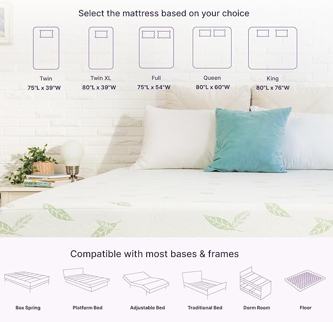 NapQueen Queen Size, 8 Inch Anula Green Tea Infused Memory Foam Mattress, Bed in a Box, CertiPUR-US Certified Mattress