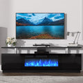 70'' Fireplace TV Stand, Entertainment Center with 36'' Firplace, 2 Tier TV Console Cabinet with Storage Cabinet, Electric Fireplace Heater with LED Light and 12 Flame Colors, Black