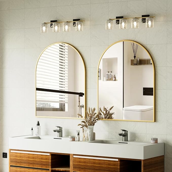 Arched Bathroom Mirror, 32x34 Inch - Wall Mounted Vanity Mirror with Aluminum Alloy Frame - Ideal for Living Room, Bedroom, Bathroom, and Entryway, Hanging or Leaning, Gold