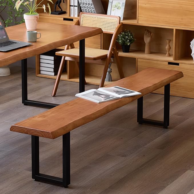 Brown Bench Wooden Long Bench with Metal Legs for Office Restaurant Living Room Meeting Room Indoor Seating Multiple (tan bench78.74in)