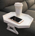 Sofa Armrest Clip Table – No-Slip Couch Tray for Drinks, Snacks, Remote – Adjustable Armchair Table for Living Room, Bedroom, Dorm – Fits Most Armrests (White)