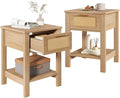 IBUYKE Rattan Nightstand Set of 2, Boho Night Stand with Drawer, Wood Bedside Tables with Storage Shelf, End Table with Legs for Bedroom, Natural UWNS011N-2