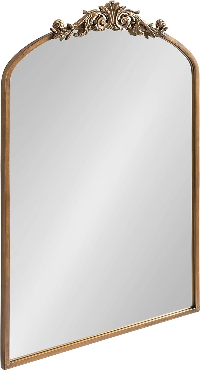 Kate and Laurel Arendahl Traditional Arch Mirror, 24 x 36, Antique Gold, Baroque Inspired Wall Decor