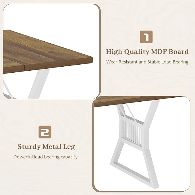 GarveeHome 70.8 Inch Dining Table 4-6 Person, Kitchen Table with Heavy Duty Metal Legs, Farmhouse Dining Room Table for Kitchen, Living Room