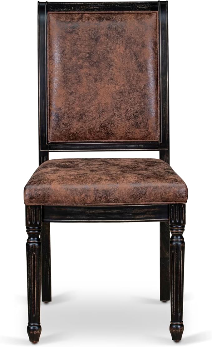 LKCY7-SBB-33 7-Piece Kitchen Table Set Consists of a Dining Table and 6 Brown Textured Polyester Fabric Dining Chairs with High Back - Sand Blasting Black Finish