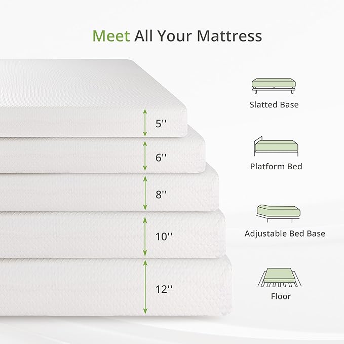 5 Inch Twin Mattress for Kids, Memory Foam Mattress with Cooling Green Tea Gel, Relieve Pressure with Medium Firm Support, CertiPUR-US Certified, 75''L x 38''W, White
