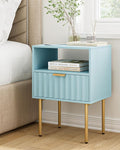 Nightstand,Modern Bedside Table with Gold Frame,Blue Night Stand,Bedside Furniture, Modern Side Table with Drawer and Shelf for Bedroom,Living Room (Blue)