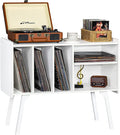 Lerliuo Record Player Stand with 4 Cabinet Holds Up to 220 Albums, Large Turntable Stand with Beech Wood Legs, Mid-Century Record Player Table,White Vinyl Holder Storage Shelf for Bedroom Living Room