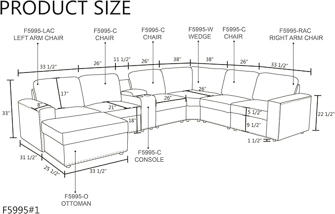 Sectional Couches for Living Room, Modular Sectional Sofa with Ottoman, Modern L Shaped Couch with Chaise for Bedroom & Office, Brown