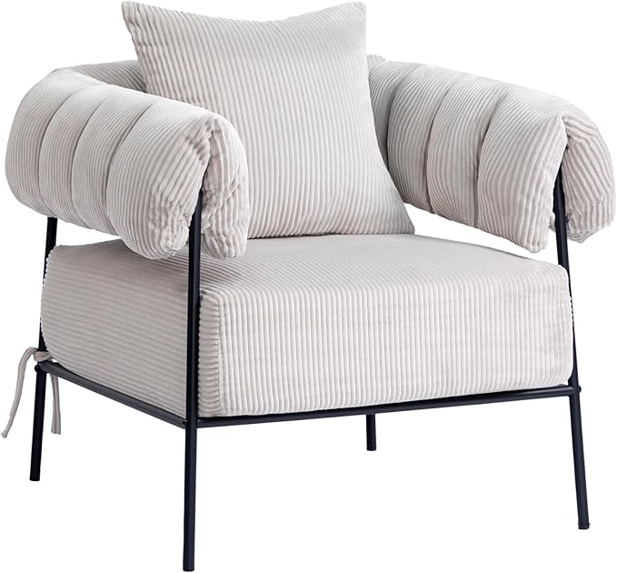 HollyHOME Modern Velvet Accent Chair, Upholstered Comfy Reading Chair, Fabric Large Lazy Arm Chair with Soft Cushion, Metal Frame Lounge Sofa Chair for Living Room, Bedroom, Balcony, Grey