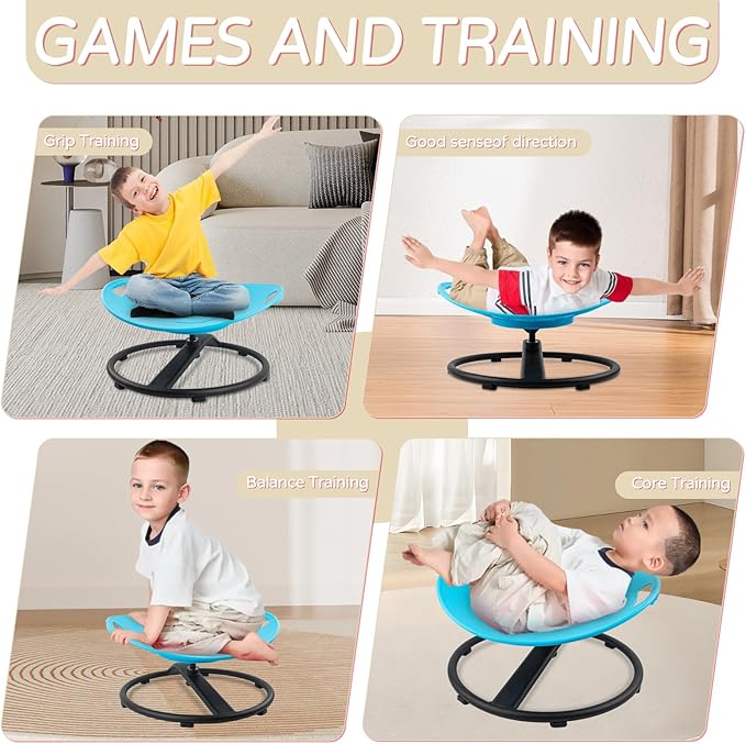Spinning Chair for Autistic Kids with Handles, Sensory Spinning Chair for Kids, Training Body Coordination and Balance, Sit and Spin, Toys for Autism Toddlers and ADHD Children, Blue