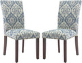 COLAMY Upholstered Parsons Dining Chairs Set of 2, Fabric Dining Room Kitchen Side Chair with Nailhead Trim and Wood Legs - Blue/White Flower