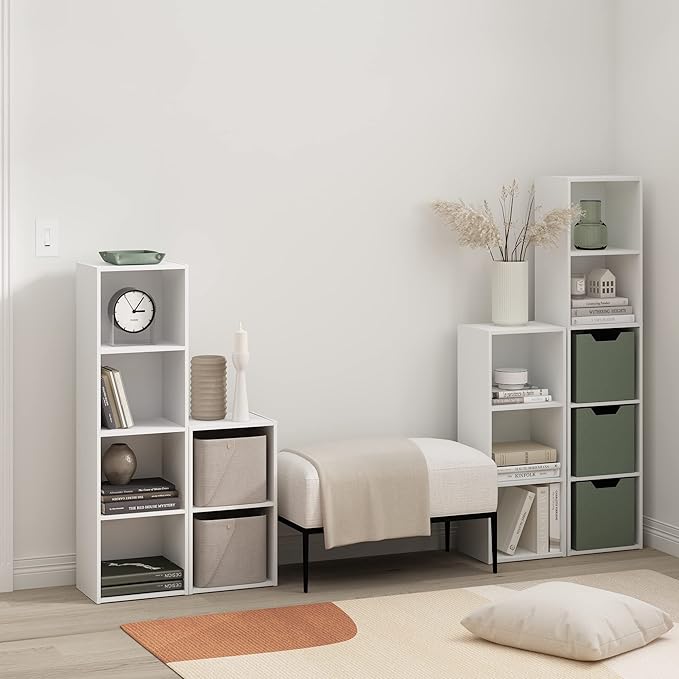 Furinno Luder Bookcase / Book / Storage, 4-Tier Cube,White